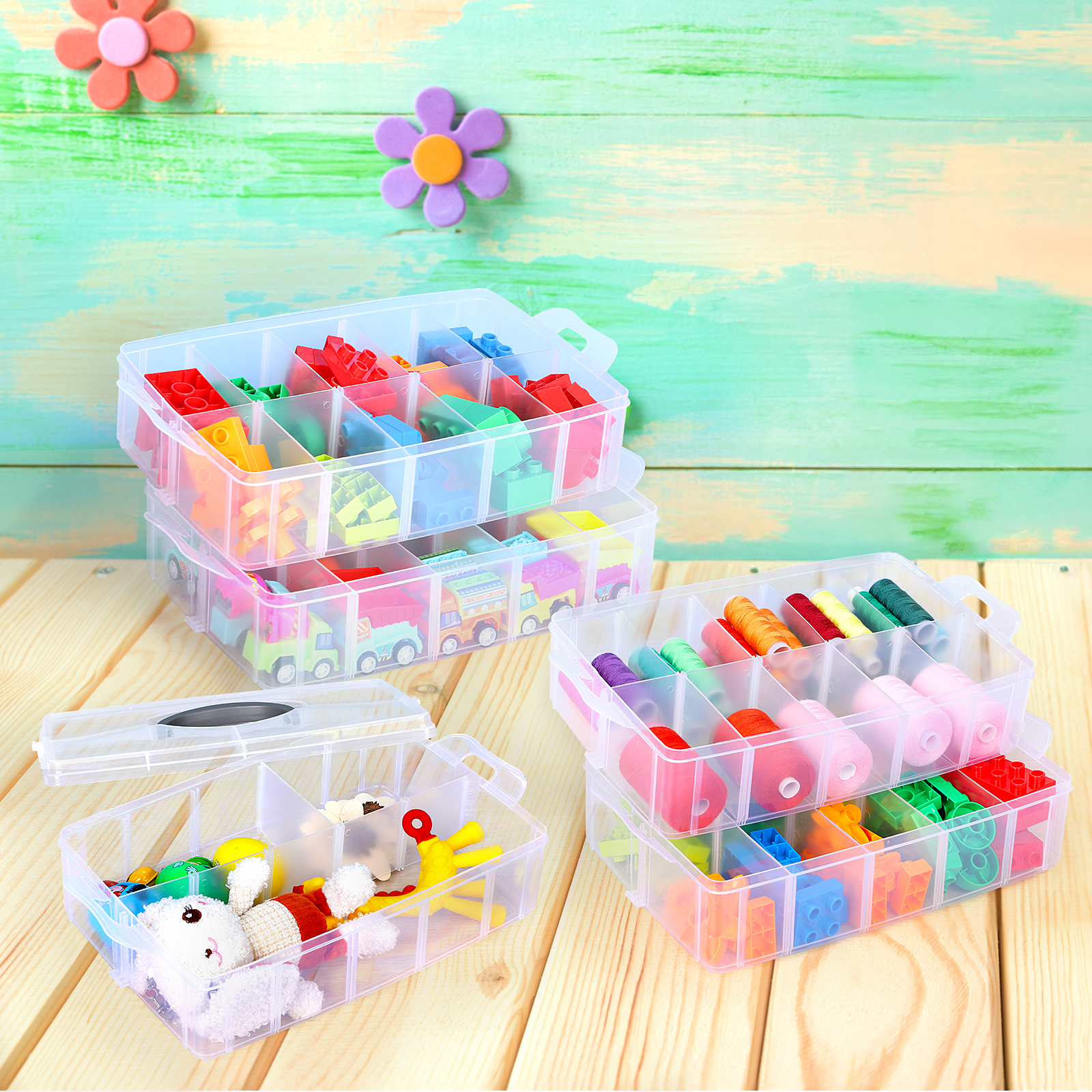 Wadavr 7-Tier Stackable Storage Container Box with 70 Compartments, Plastic Organizer Box for Arts and Crafts, Toy, Fuse Beads, Washi Tapes, Size: 9.8, Clear